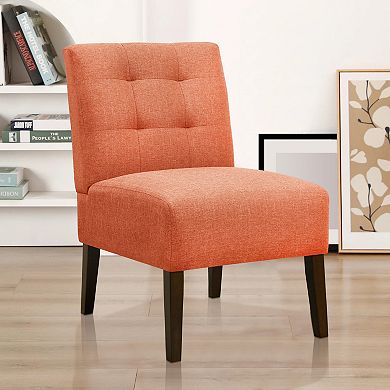 Armless Accent Chair with Pin Tuffing & Wood Legs