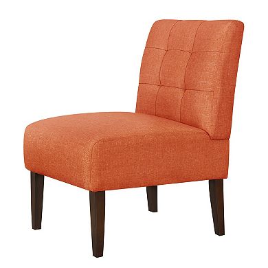 Armless Accent Chair with Pin Tuffing & Wood Legs