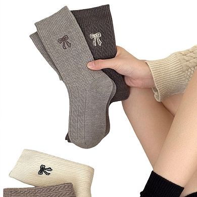 2-Pack Womens Cotton Blend Crew Socks with Embroidered Bow