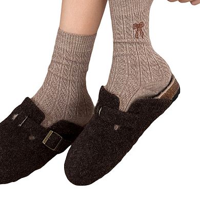2-Pack Womens Cotton Blend Crew Socks with Embroidered Bow