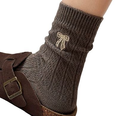 2-Pack Womens Cotton Blend Crew Socks with Embroidered Bow