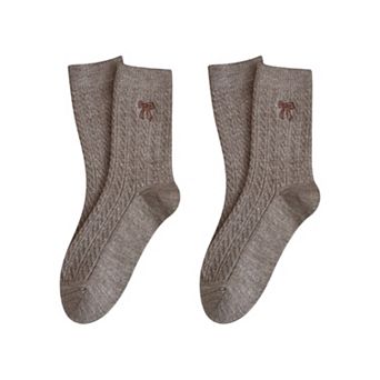 2-Pack Womens Cotton Blend Crew Socks with Embroidered Bow