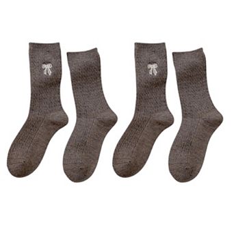 2-Pack Womens Cotton Blend Crew Socks with Embroidered Bow