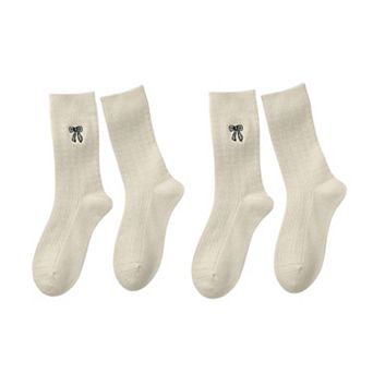 2-Pack Womens Cotton Blend Crew Socks with Embroidered Bow