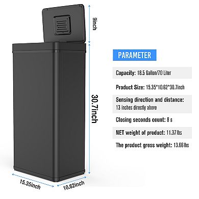 70L Automatic Smart Sensor Trash Can with Odor control compartment,Stainless Steel
