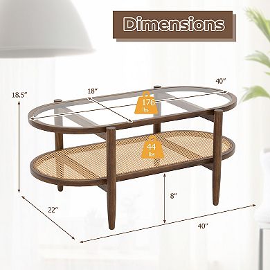 2-Tier Coffee Table with Tempered Glass Tabletop and Acacia Wood Frame