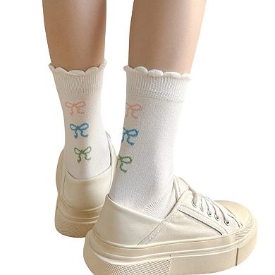 3-Pack Womens Cotton Ruffle Crew Socks with Cute Pattern Design