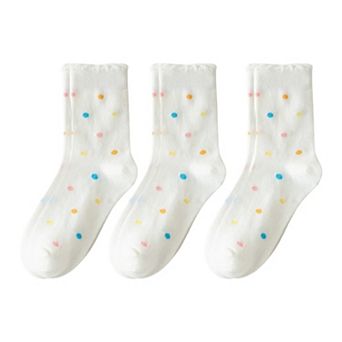 3-Pack Womens Cotton Ruffle Crew Socks with Cute Pattern Design