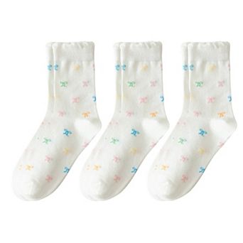 3-Pack Womens Cotton Ruffle Crew Socks with Cute Pattern Design