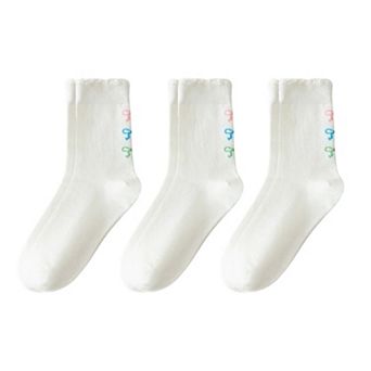3-Pack Womens Cotton Ruffle Crew Socks with Cute Pattern Design