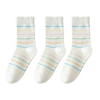 3-Pack Womens Cotton Ruffle Crew Socks with Cute Pattern Design