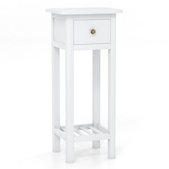 2 tier Slim Nightstand Bedside Table with Drawer Shelf