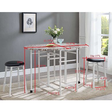 Kings Brand Furniture Comapct Dinette Set With Drop Leaf Table and 2 Comfortable Chair