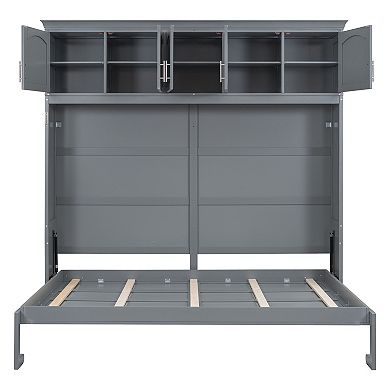 Whisen Modern Design Full Size Murphy Bed, Folded into a Cabinet with Top Cabinets
