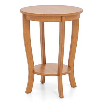 2 tier Round End Table with Solid Wood Legs