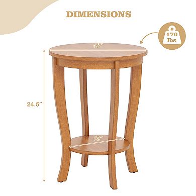 2-tier Round End Table with Solid Wood Legs