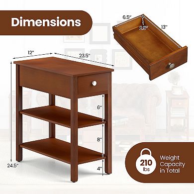 2-Piece Narrow 3-Tier End Table Set with Drawer & Storage Shelves