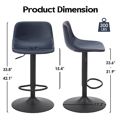 Adjustable Bar Stools Set of 2 with Back Support