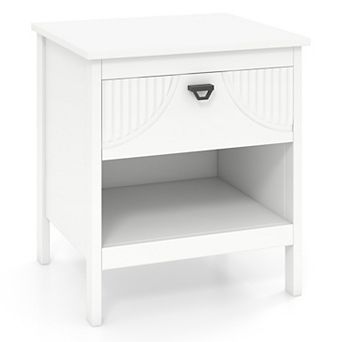 2 tier Wood Nightstand with Drawer and Open Storage Shelf for Bedroom