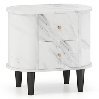 2-Drawer Nightstand Modern Faux Marble Bedside Table with Storage
