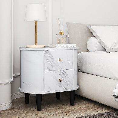 2-Drawer Nightstand Modern Faux Marble Bedside Table with Storage
