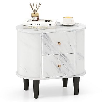 2-Drawer Nightstand Modern Faux Marble Bedside Table with Storage