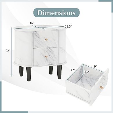 2-Drawer Nightstand Modern Faux Marble Bedside Table with Storage