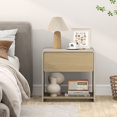2-Tier Modern Style Nightstand with Drawer and Open Shelf for Bedroom