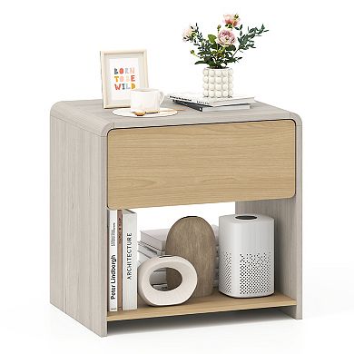 2-Tier Modern Style Nightstand with Drawer and Open Shelf for Bedroom