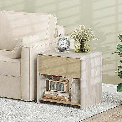 2-Tier Modern Style Nightstand with Drawer and Open Shelf for Bedroom