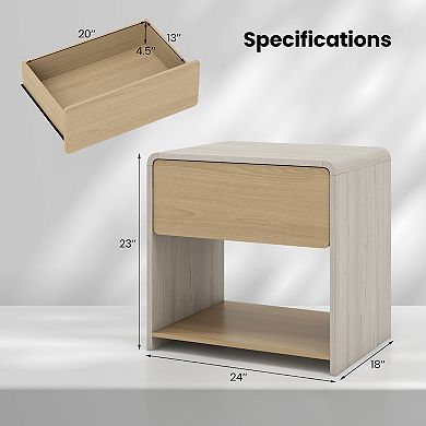 2-Tier Modern Style Nightstand with Drawer and Open Shelf for Bedroom