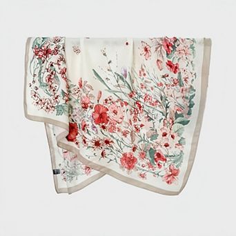 Women's Floral Print Square Scarf with Draped Fabric and Elegant Border Detailing 35.5x35.5in