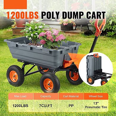 Heavy Duty Dump Cart with Large Wheels for Yard and Garden Use