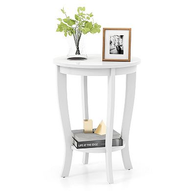 2-tier Round End Table with Solid Wood Legs