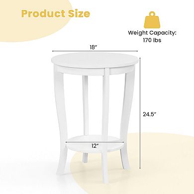 2-tier Round End Table with Solid Wood Legs