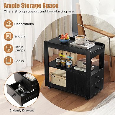 2-Drawer Sofa Side Table with Shelves for Living Room