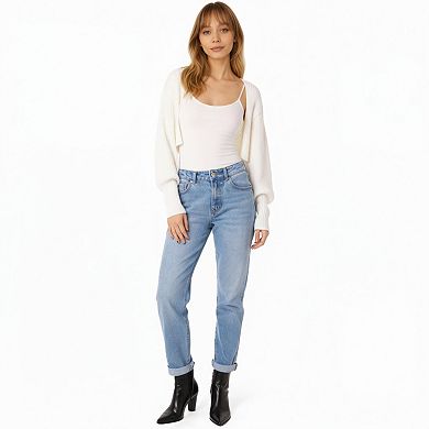 Women's Ribbed Knit Shrug Cardigan with Long Balloon Sleeves and Open Front Design