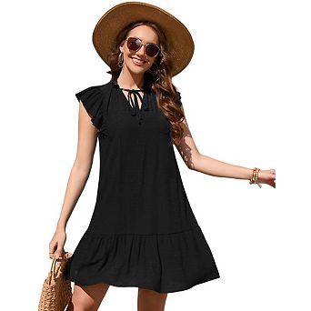 Women's Babydoll Mini Dress Summer Casual V Neck Flutter Sleeve Boho Floral Flowy Shift Short Dress
