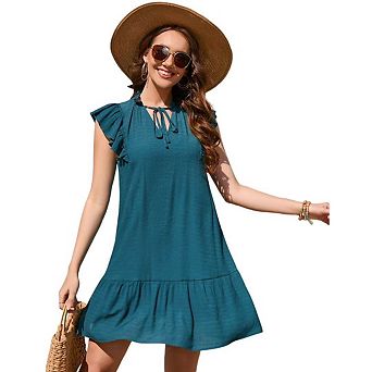 Women's Babydoll Mini Dress Summer Casual V Neck Flutter Sleeve Boho Floral Flowy Shift Short Dress
