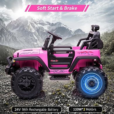 2 Seaters Kids Ride On Truck with Remote Control, 24V 9Ah 20" Large Seat + 15.5" Large Wheels