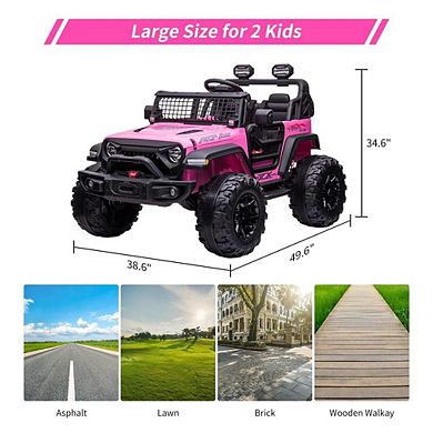 2 Seaters Kids Ride On Truck with Remote Control, 24V 9Ah 20" Large Seat + 15.5" Large Wheels