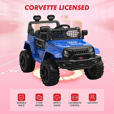 12V Kid Ride-on Truck with Remote Control,Electric Car with Spring Suspension,LED Lights & Bluetooth