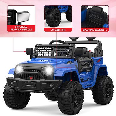 12V Kid Ride-on Truck with Remote Control,Electric Car with Spring Suspension,LED Lights & Bluetooth