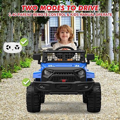 12V Kid Ride-on Truck with Remote Control,Electric Car with Spring Suspension,LED Lights & Bluetooth