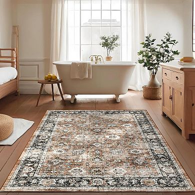 Rustic Retreat Area Rugs for Living Room, Washable Rugs, Vintage Distressed Rug