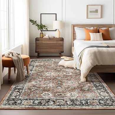 Rustic Retreat Area Rugs for Living Room, Washable Rugs, Vintage Distressed Rug