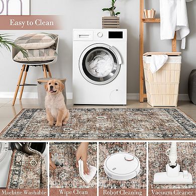 Rustic Retreat Area Rugs for Living Room, Washable Rugs, Vintage Distressed Rug
