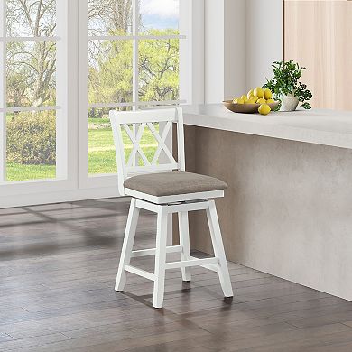 Brookline 24 in. High Back Wood 38 in. Swivel Counter Stool with Fabric Seat