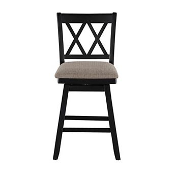 Brookline 24 in High Back Wood 38 in Swivel Counter Stool with Fabric Seat