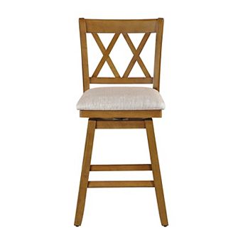 Brookline 24 in High Back Wood 38 in Swivel Counter Stool with Fabric Seat